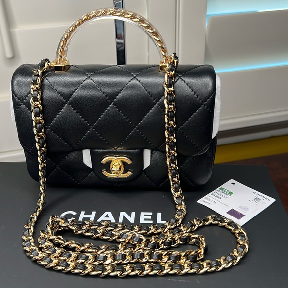 CHANEL Black Quilted Leather Mini Flap With Top Handle Or Crossbody Bag NWT - Picture 1 of 17
